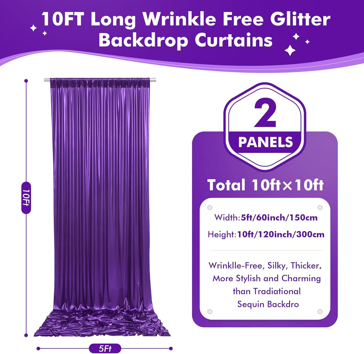 10ftx10ft Shimmer Purple Sequin Backdrop Curtain for Parties, Thick Wrinkle Free Glitter Backdrop
