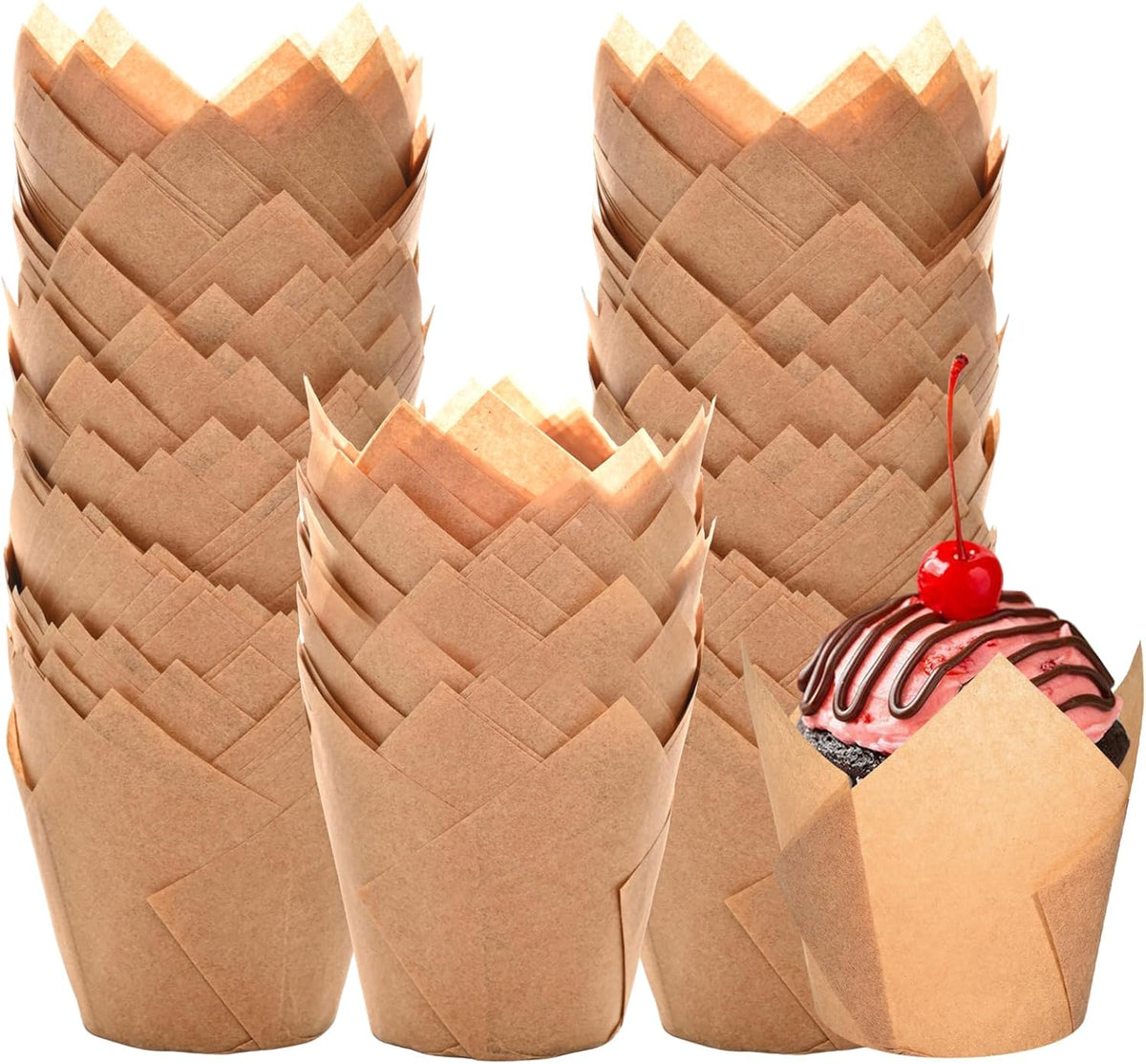 Natural Tulip Cupcake Liners for Baking 200 Cups, Unbleached Parchment paper Muffin Liners
