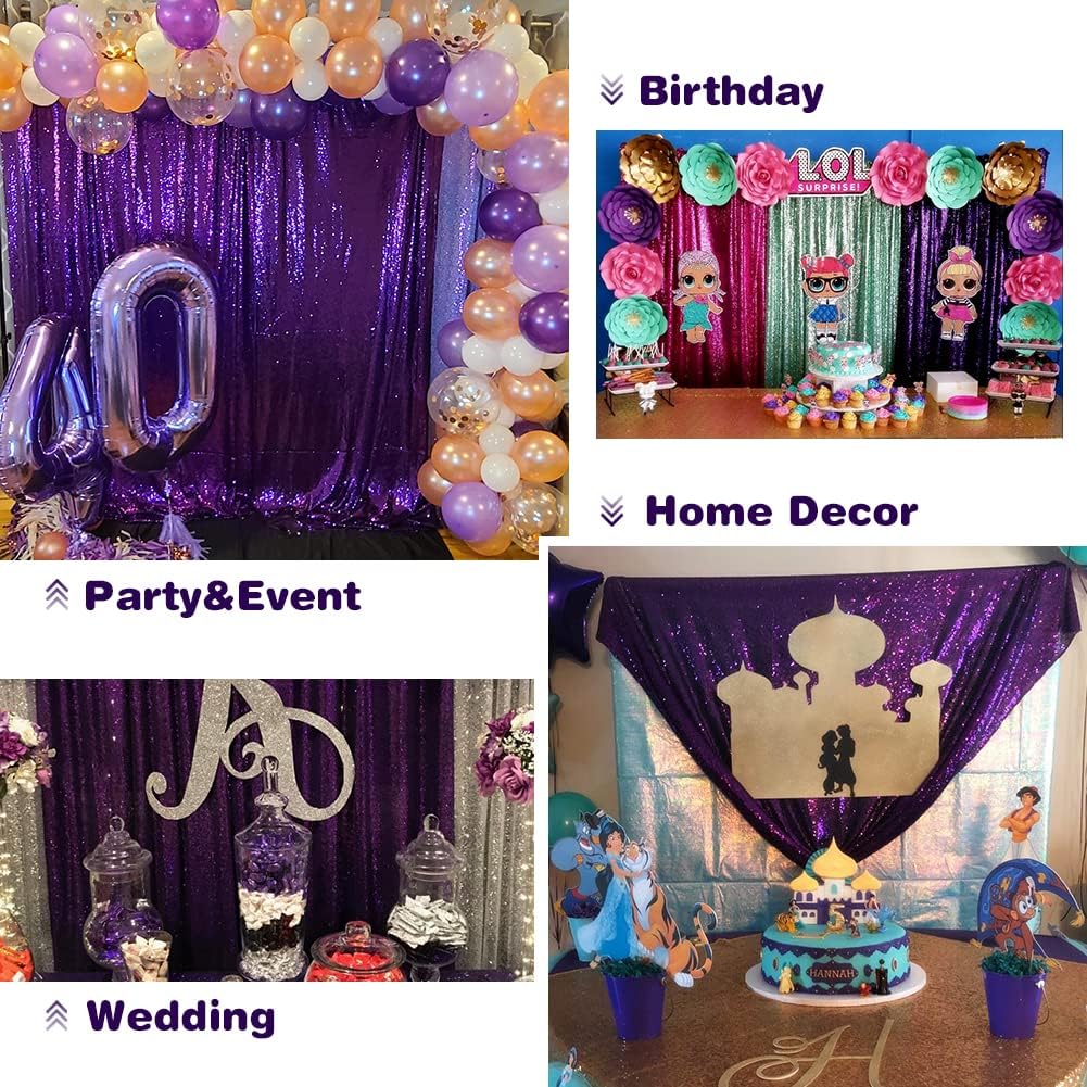 Eternal Beauty Sequin Backdrop Curtains, 2x8 Ft-2 Panels Purple Back Drop for Shimmer Photography