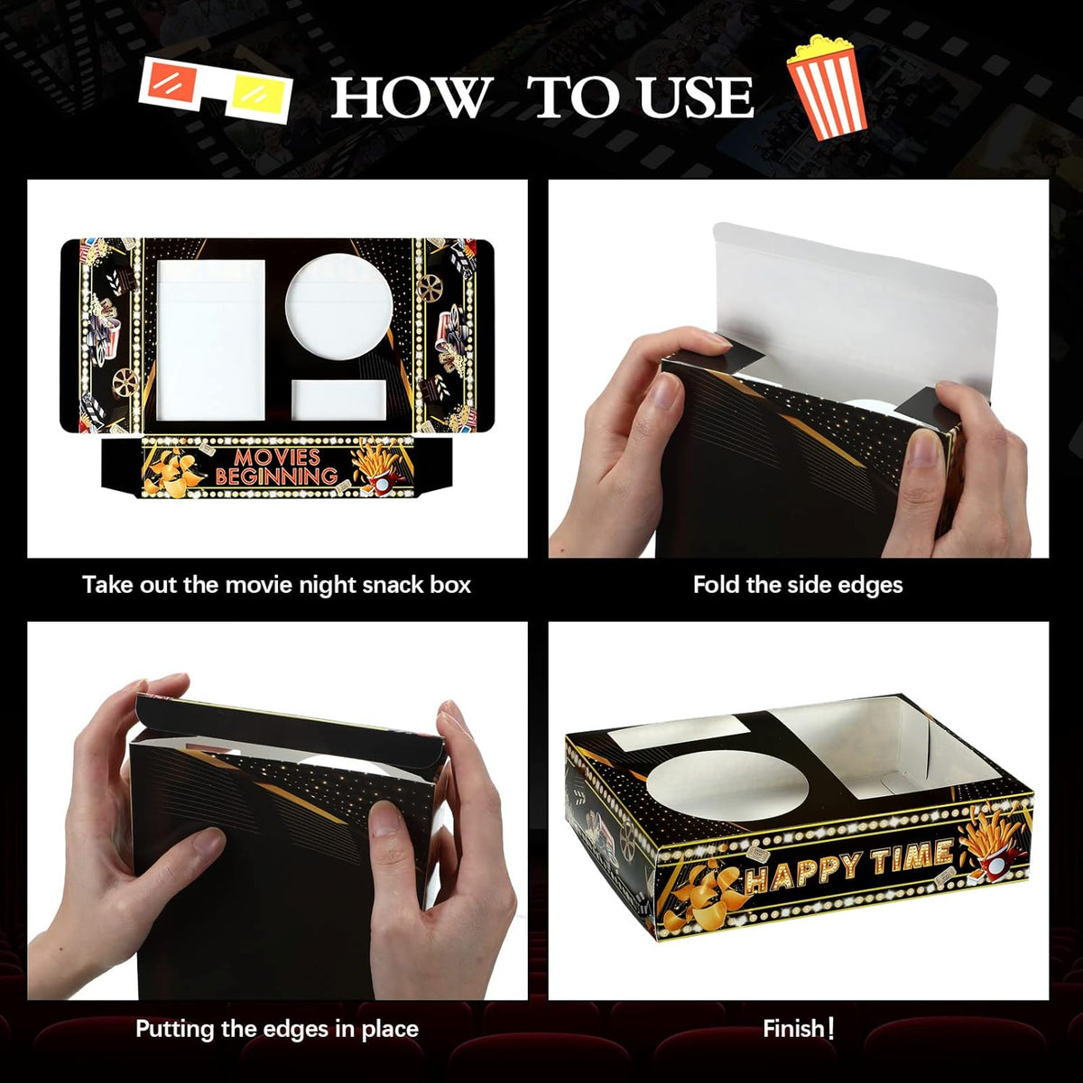 Faccito 36 Pcs Movie Night Snack Trays Movie Theater Snack Boxes Night Supply Disposable Paper
