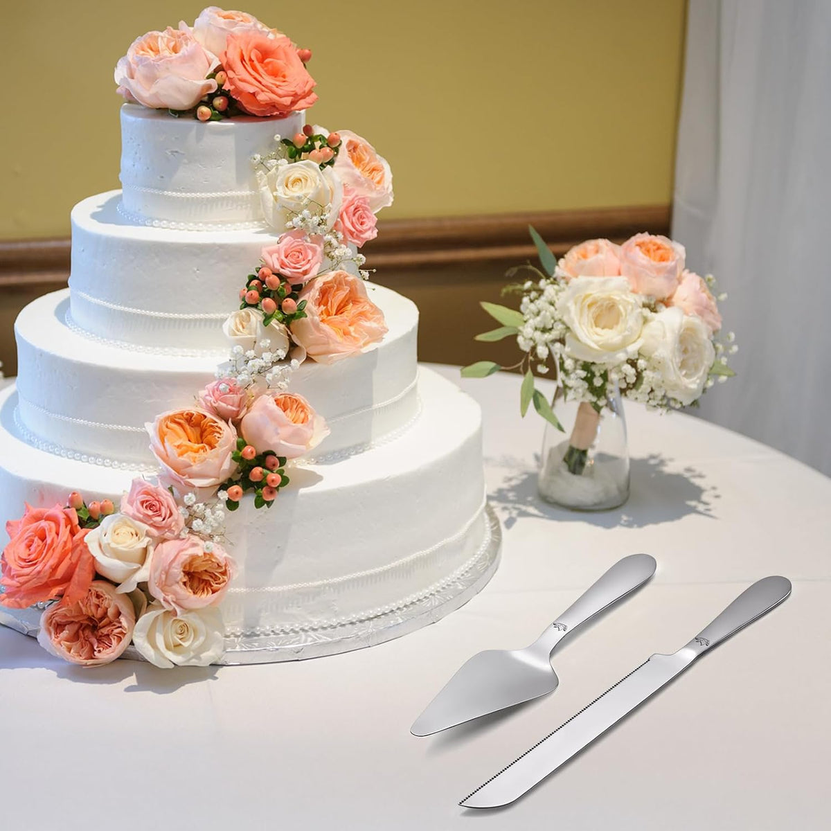Cake Cutting Set for Wedding - Extended Cake Knife and Server Set Thickened Stainless Steel 13.0"