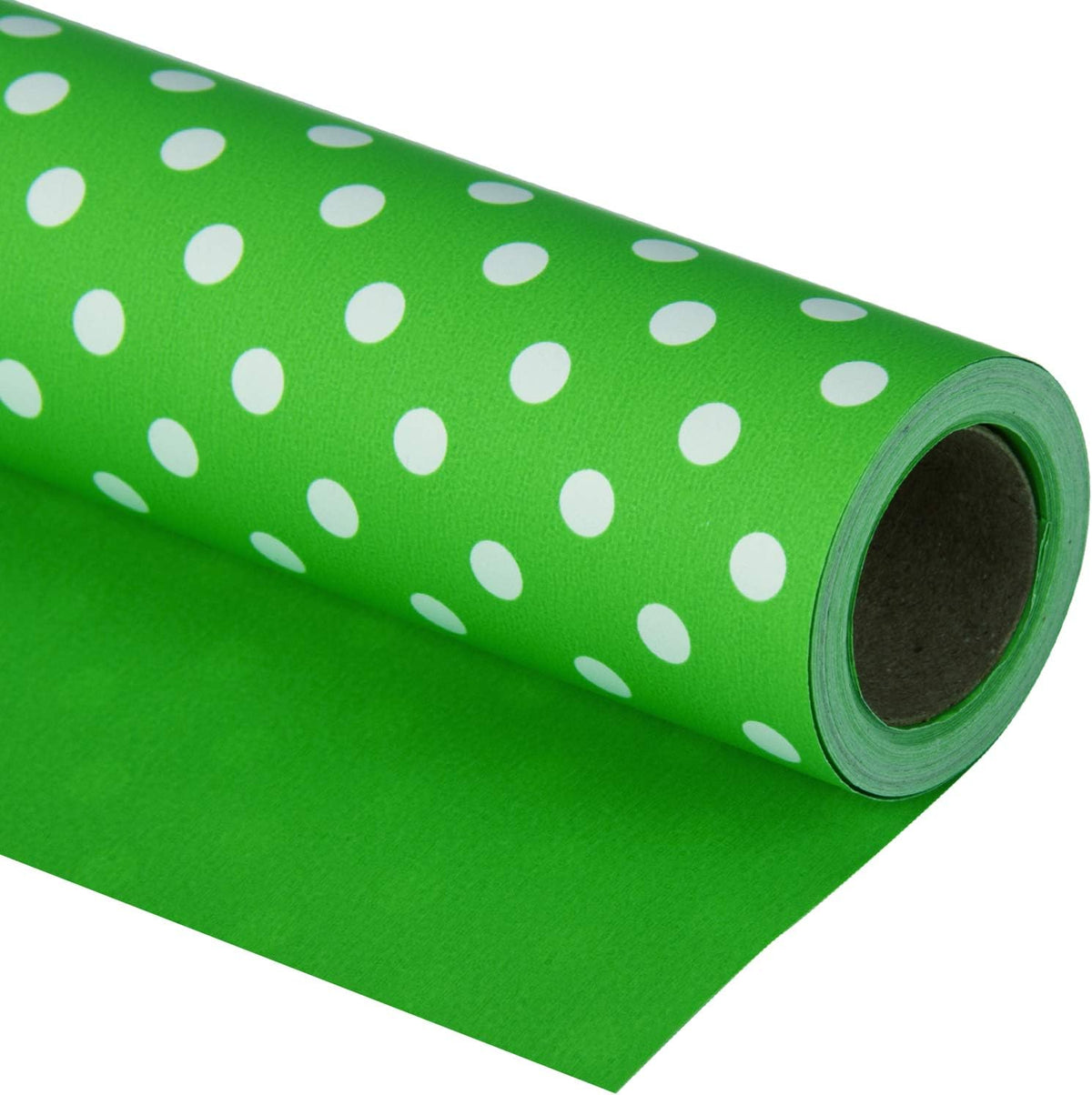 WRAPAHOLIC Reversible Wrapping Paper - Mini Roll - 17 Inch X 33 Feet - Green and Polka Dot Design