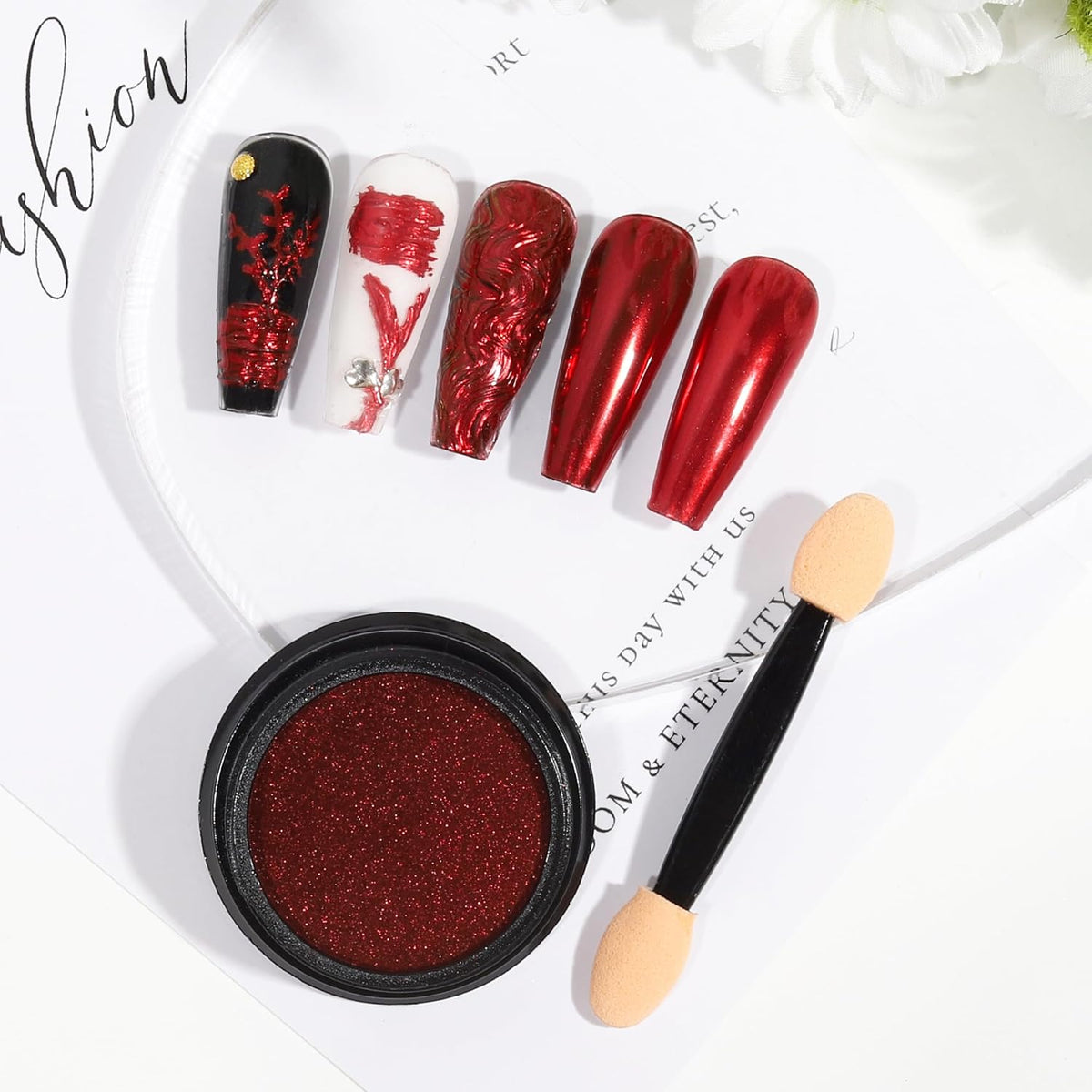 Artdone Chrome Nail Powder,Red Iridescent Aurora Powder Metallic Mirror Effect Pigment Pearlescent