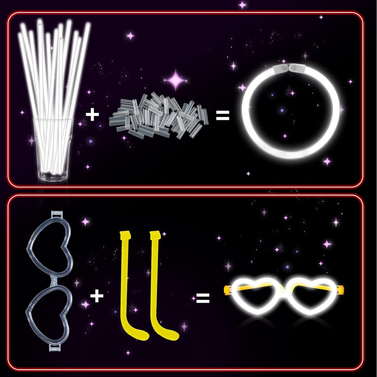 60 Pack 8” White Glow Sticks Bulk Bright Glow Sticks with 60 Connectors 20 Heart Glasses Glow In