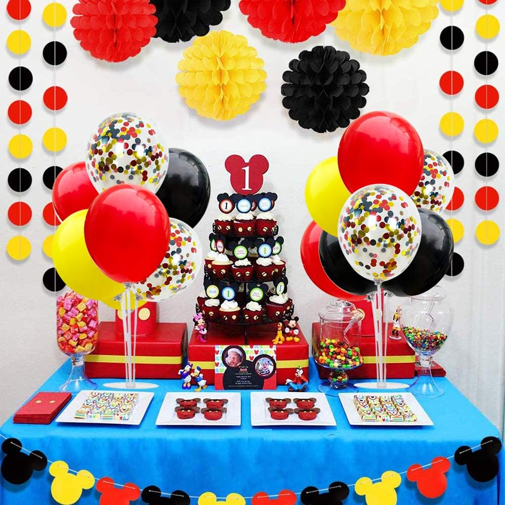 TONIFUL Mouse Birthday Table Decorations Red Yellow Black Table Centerpiece Balloons Stand Holder