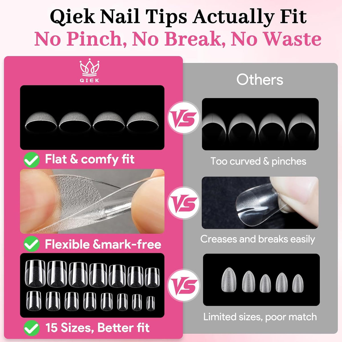 Extra Short Square Fake Nail Tips, 15 Sizes 240 PCS Clear French Half Matte Press On False Nail