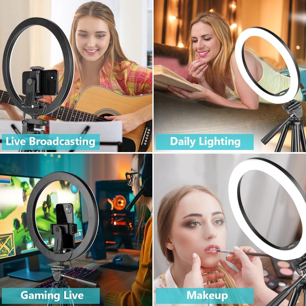 Sensyne 12'' Ring Light with 50'' Extendable Tripod Stand, LED Circle Lights with Phone Holder for