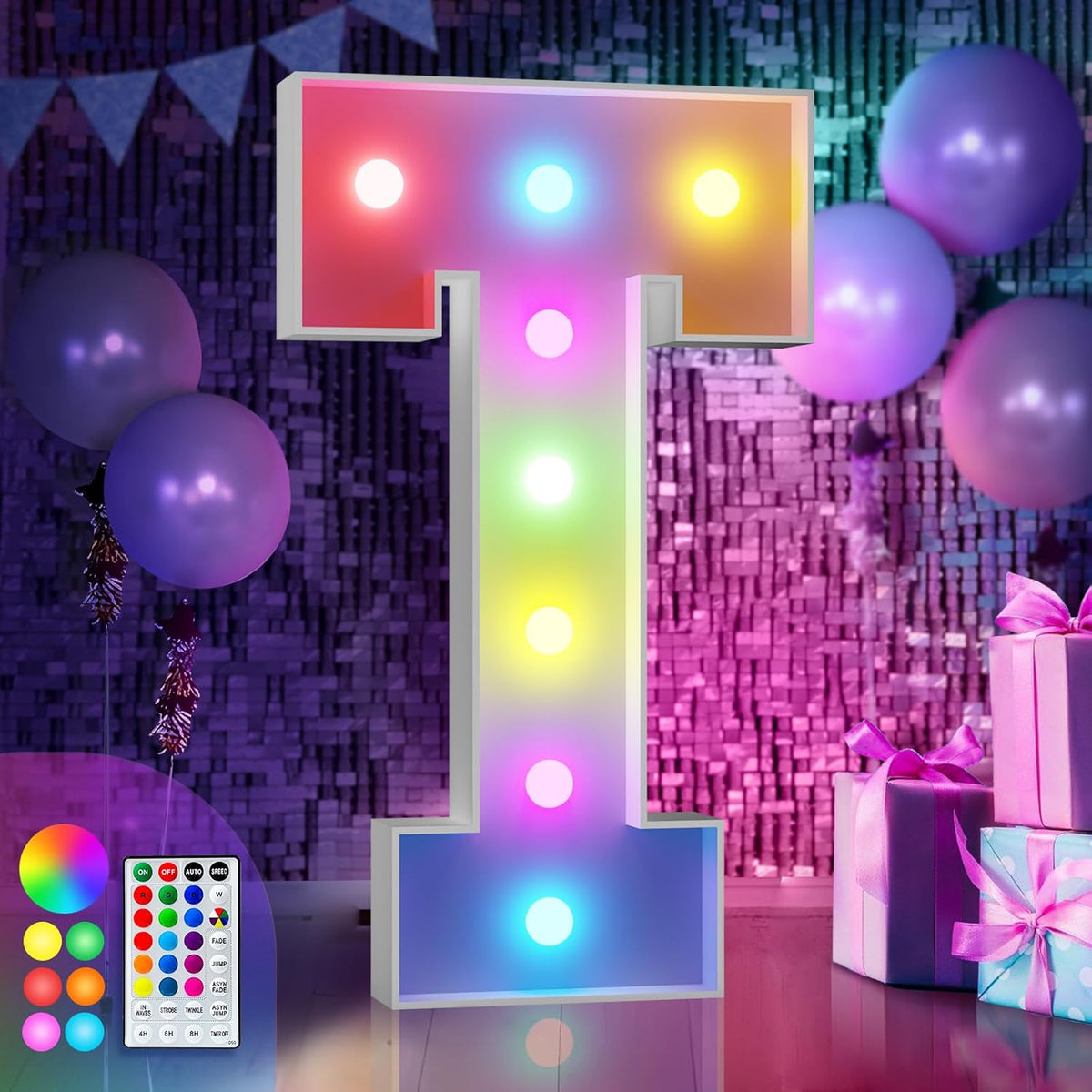 imprsv 3FT Colorful Marquee Light Up Letters T, 18 Colors Large Light up Letters Alphabet Sign with