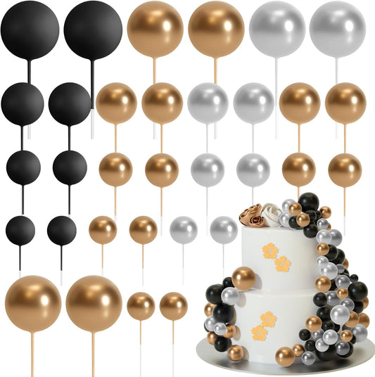 ASTARON 32 Pcs Ball Cake Topper Decorations Mini Balloons Cake Topper Sticks Foam Balls Cake Picks