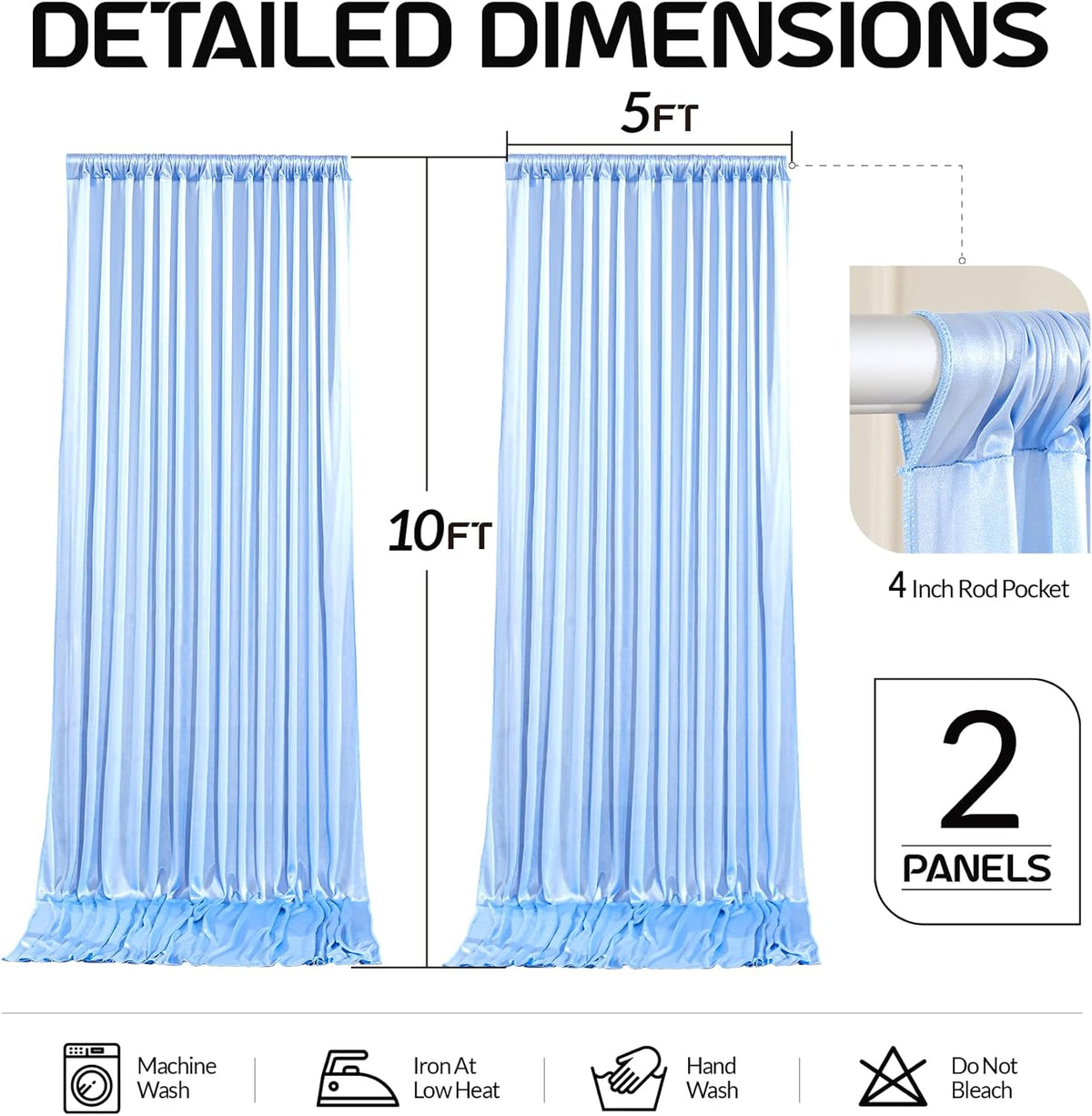 Blue Satin Backdrop Curtains 2 Panels - Glitter Photo Drapes for Baby Shower, 10x10FT Shimmer Back