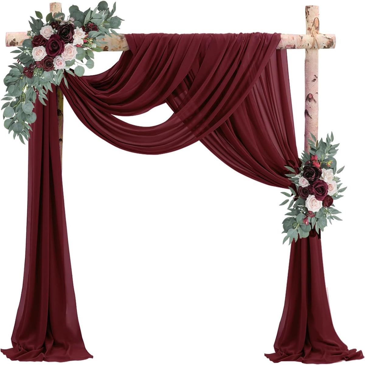 20Ft Length x 28" Width Wedding Arch Draping Fabric 4 Panels Burgundy Arch Drapes Chiffon Fabric