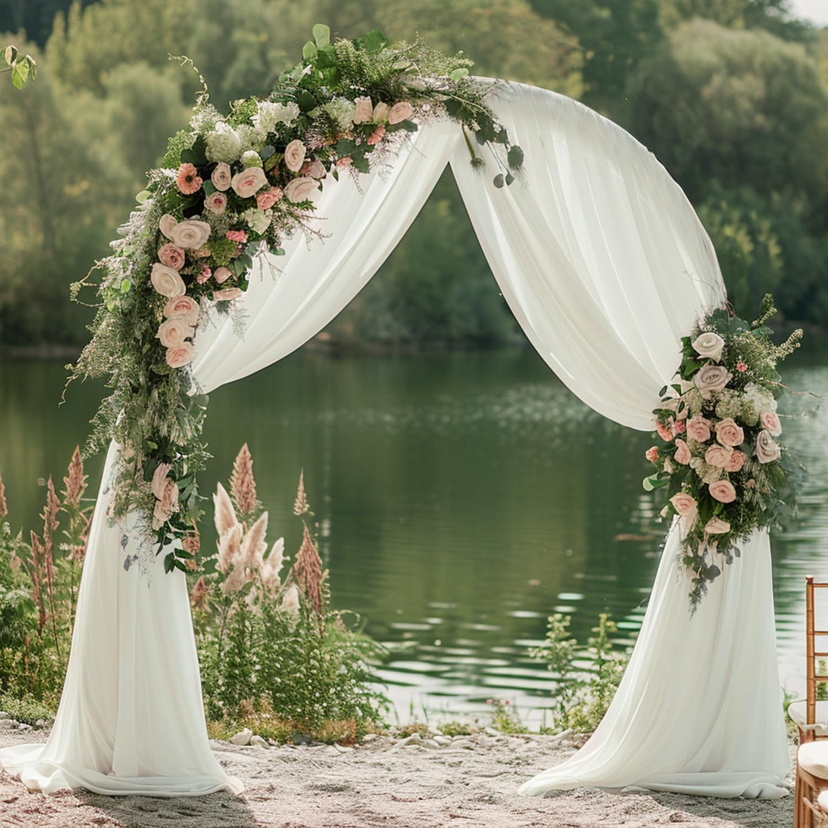 Wokceer Ivory Wedding Arch Draping Fabric Backdrop 4 Panels 28.7" X 20FT Sheer Drapes Fabric for