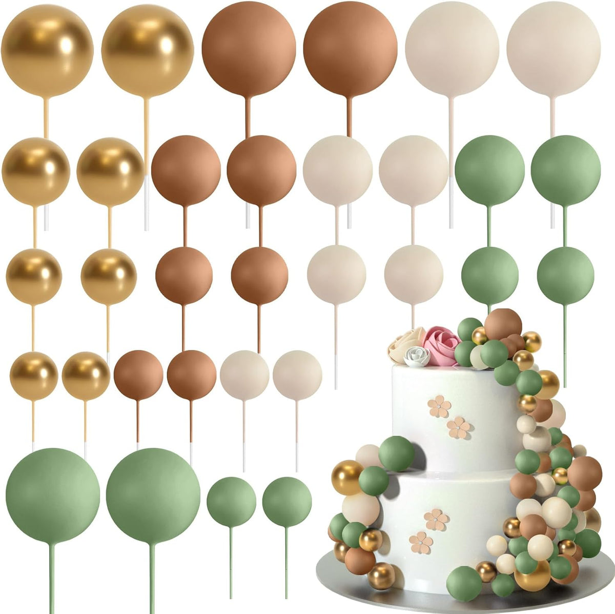 ASTARON 32 Pcs Ball Cake Topper Decorations Mini Balloons Cake Topper Sticks Foam Balls Cake Picks
