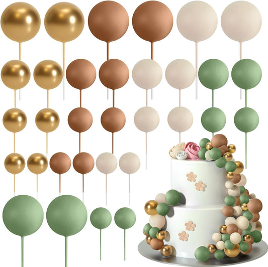 ASTARON 32 Pcs Ball Cake Topper Decorations Mini Balloons Cake Topper Sticks Foam Balls Cake Picks