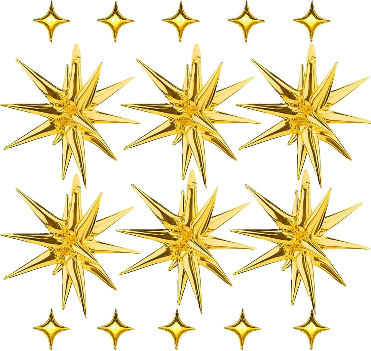 6 Pcs 22" & 10 Pcs 10" Star Foil Balloons - Gold, 12 Point & 4 Point Star Balloons for Party