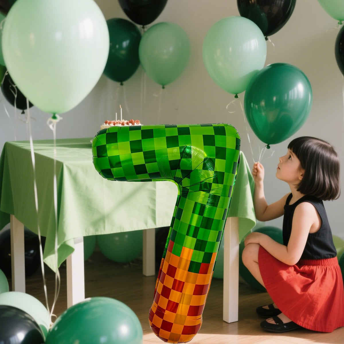 Pixel & TNT Theme 40in Giant Number Balloons - Foil Mylar Birthday Party Decorations for Kids
