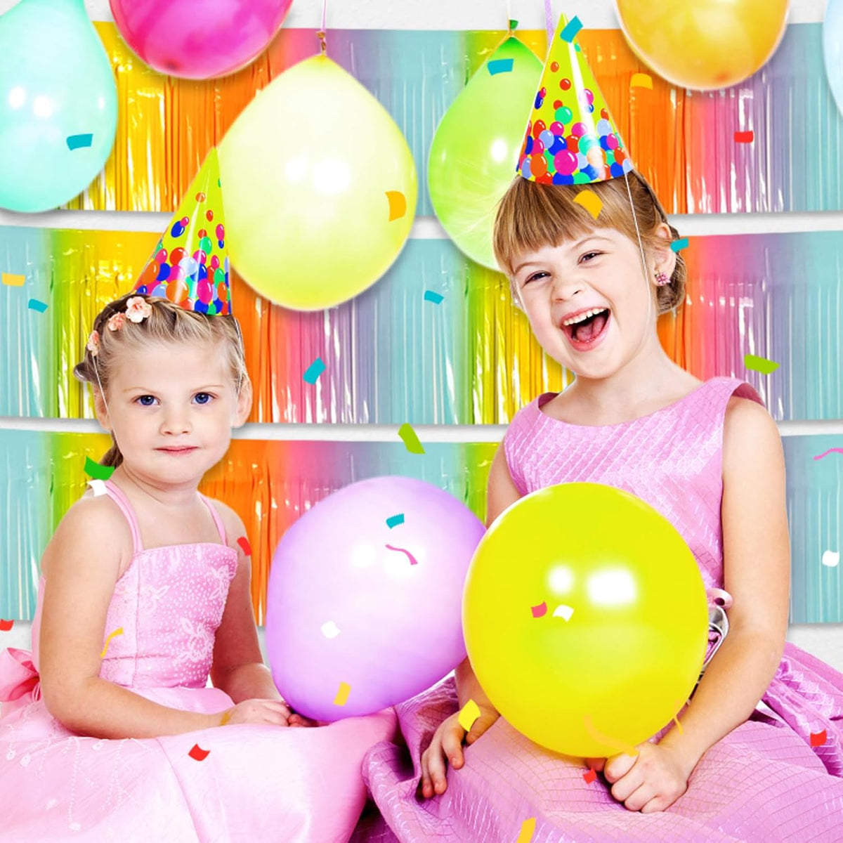 4 Pack 10 Feet Rainbow Foil Fringe Garland Metallic Tinsel Streamers Banner Wall Hanging Curtain
