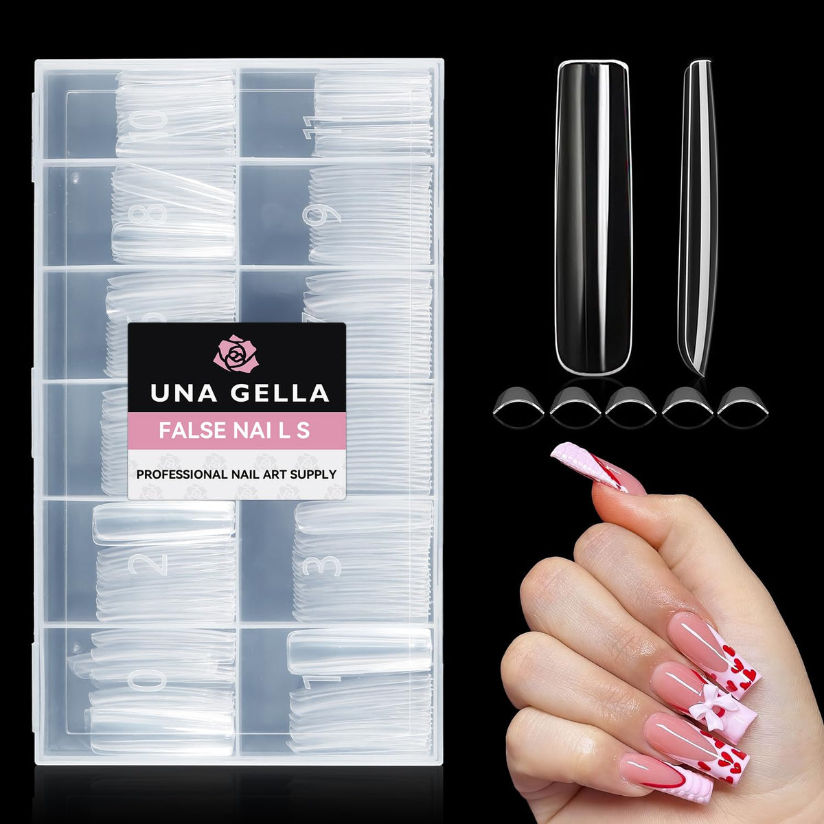 UNA GELLA XXL Long Square Nails Tips 216 PCS No C Curve Straight Nail Tips Full Cover Square Gel