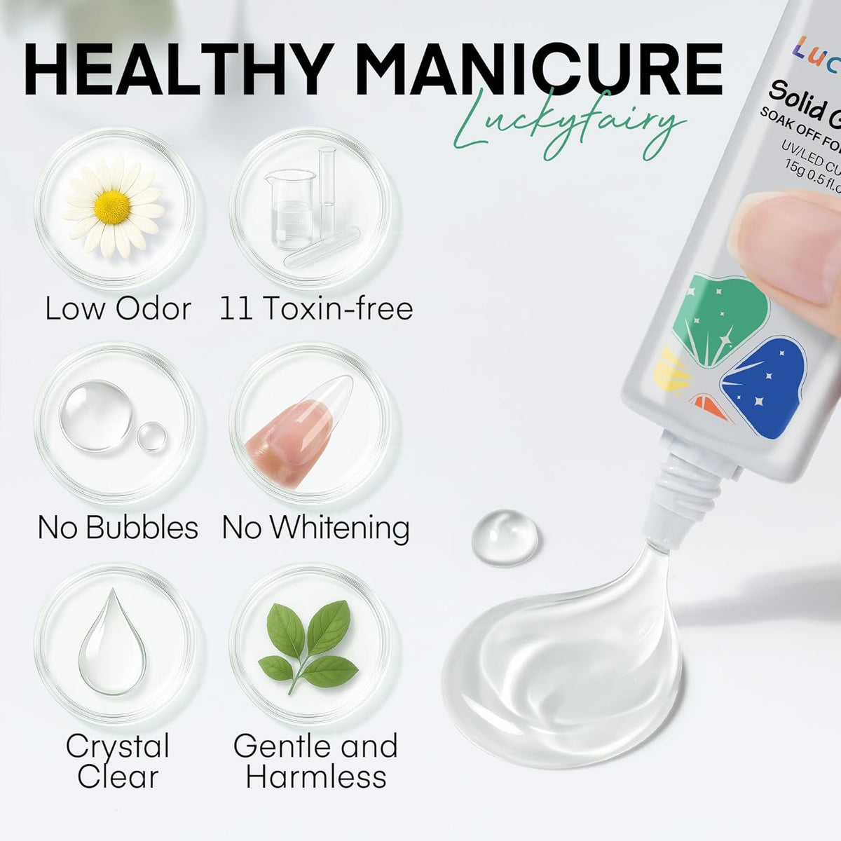 Nail Glue Gel for Nail Tips, Super Strong Solid Gel Glue U V Cured Needed, 15ml Soak Off Soft