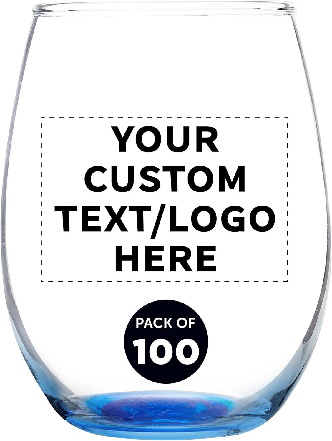 Custom Stemless Wine Glass 9 oz. Set of 100, Personalized Bulk Pack - Great for Wedding Favors