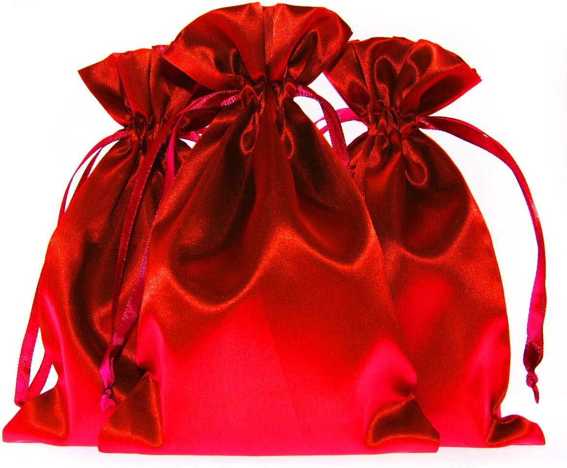 6" x 9" Red Satin Gift Bags, Jewelry Bags, Wedding Favor Drawstring Baby Shower Christmas 50 per
