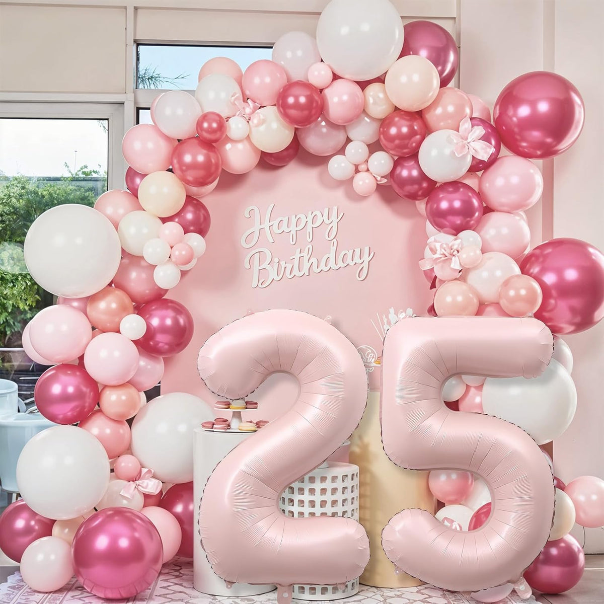 Pastel Pink 25 Balloon Number for Girls, 40'' Self Inflating Number 25 Balloons, Big Light Blush