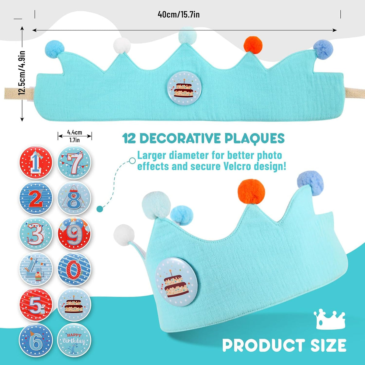 Reusable Birthday Crown with Numbers,Kids Birthday Hat Fabric Crown Pertain Kids Boy Toddler Girl