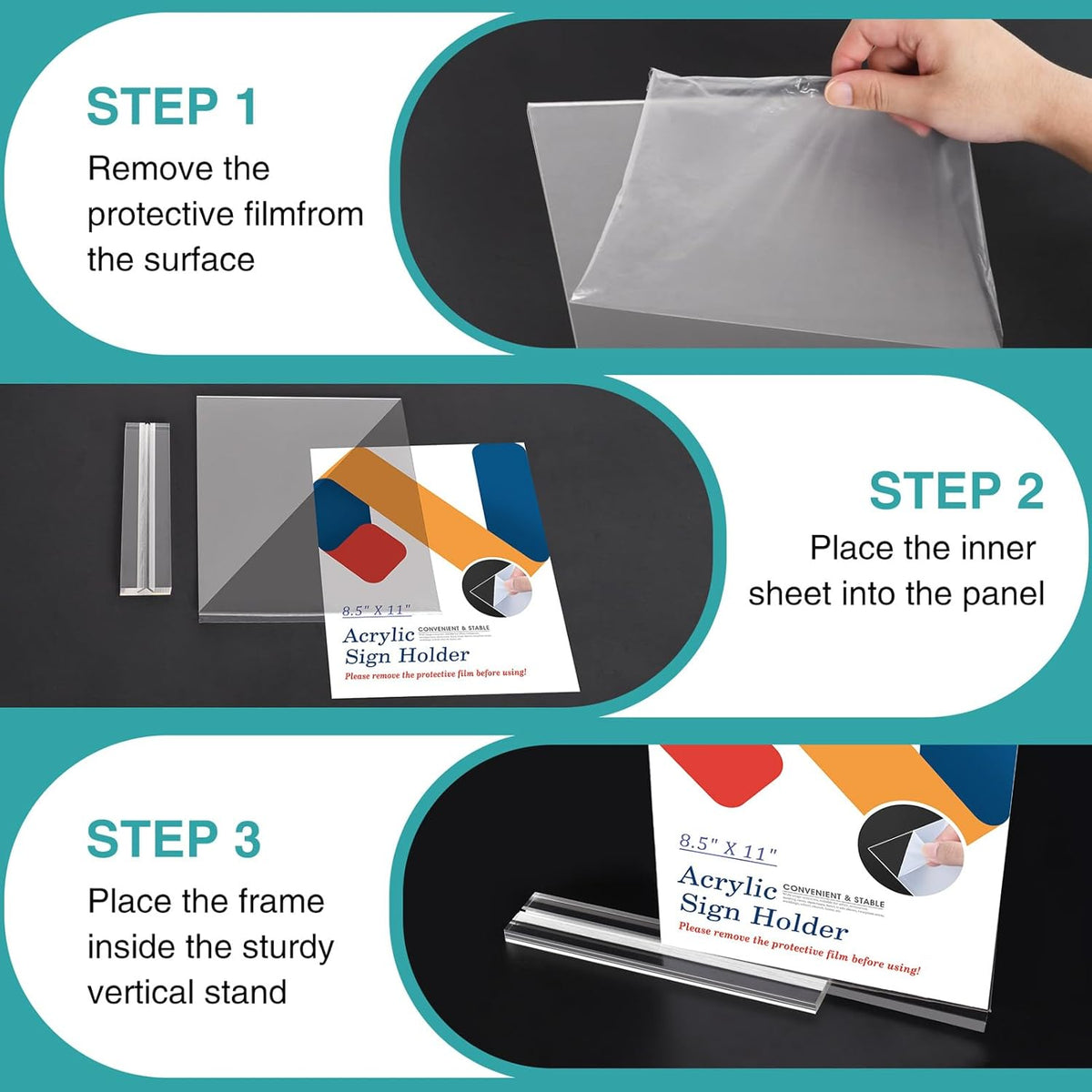 Relx 12 Pack Acrylic Sign Holder 8.5 x 11, Vertical T Shape Plastic Sign Holder with Base