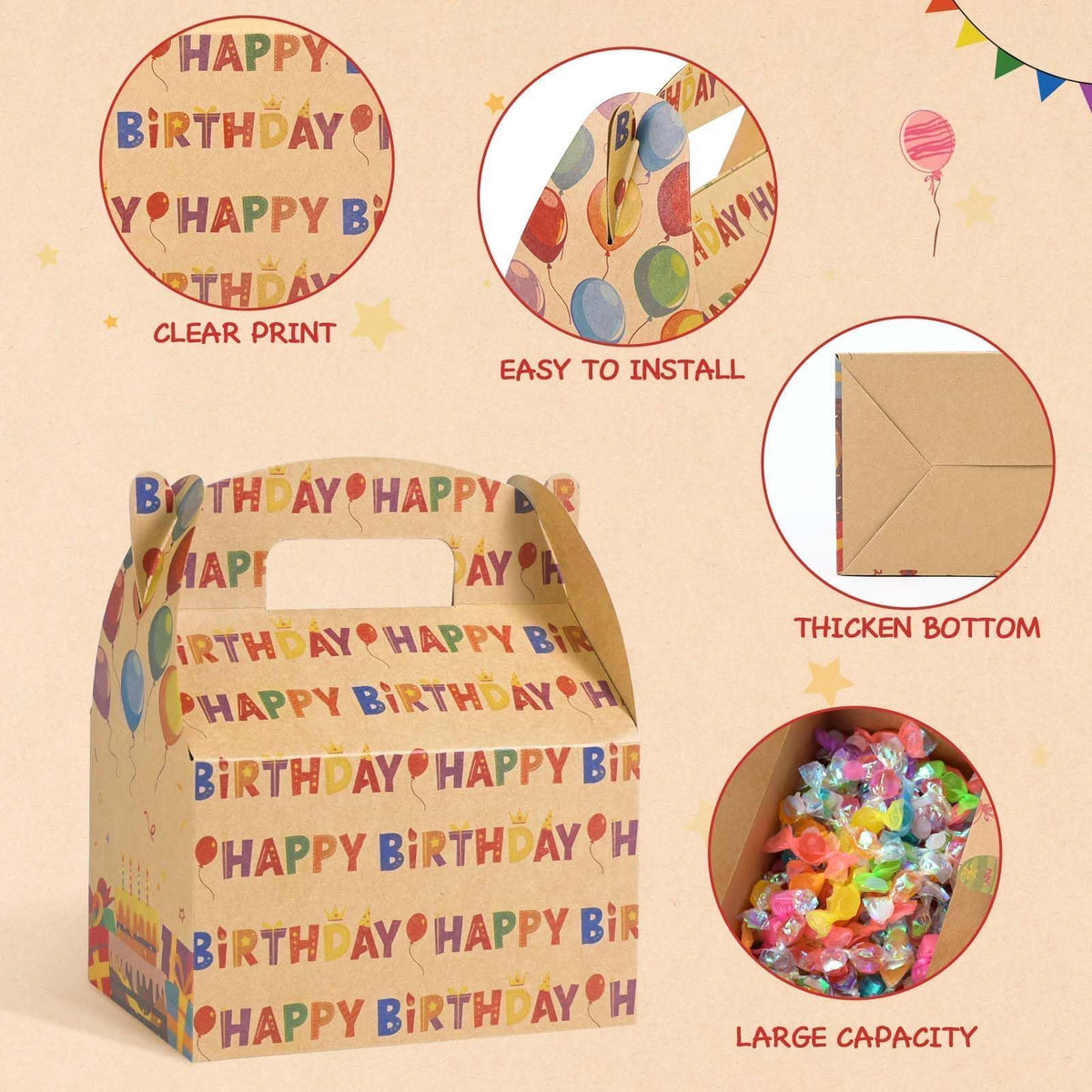 WERNNSAI 12 Pcs Birthday Party Treat Boxes Kraft Gift Box for Birthday