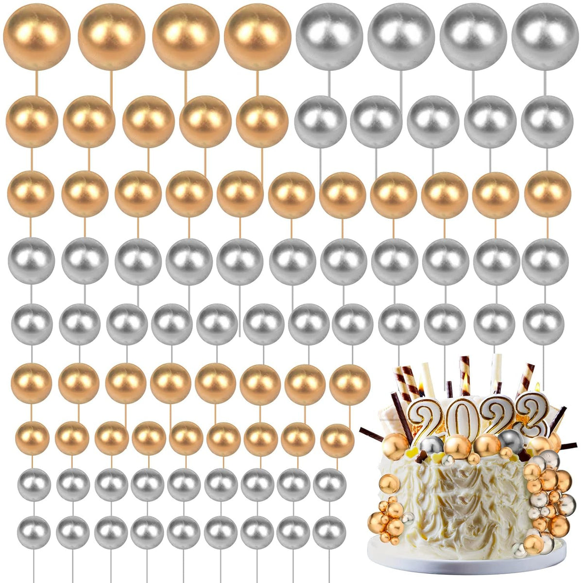108 Pcs Balls Cake Topper DIY Cupcake Insert Foam Balloons for Cake Baking Wedding Anniversary
