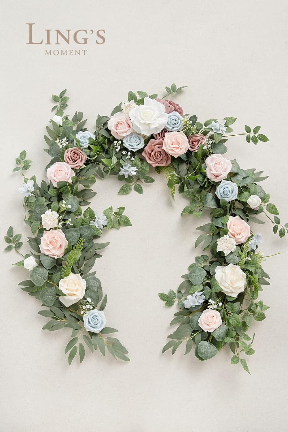 Ling's Moment Flower Garland - 6FT Eucalyptus & Rose - Sweetheart Table Decor for Wedding