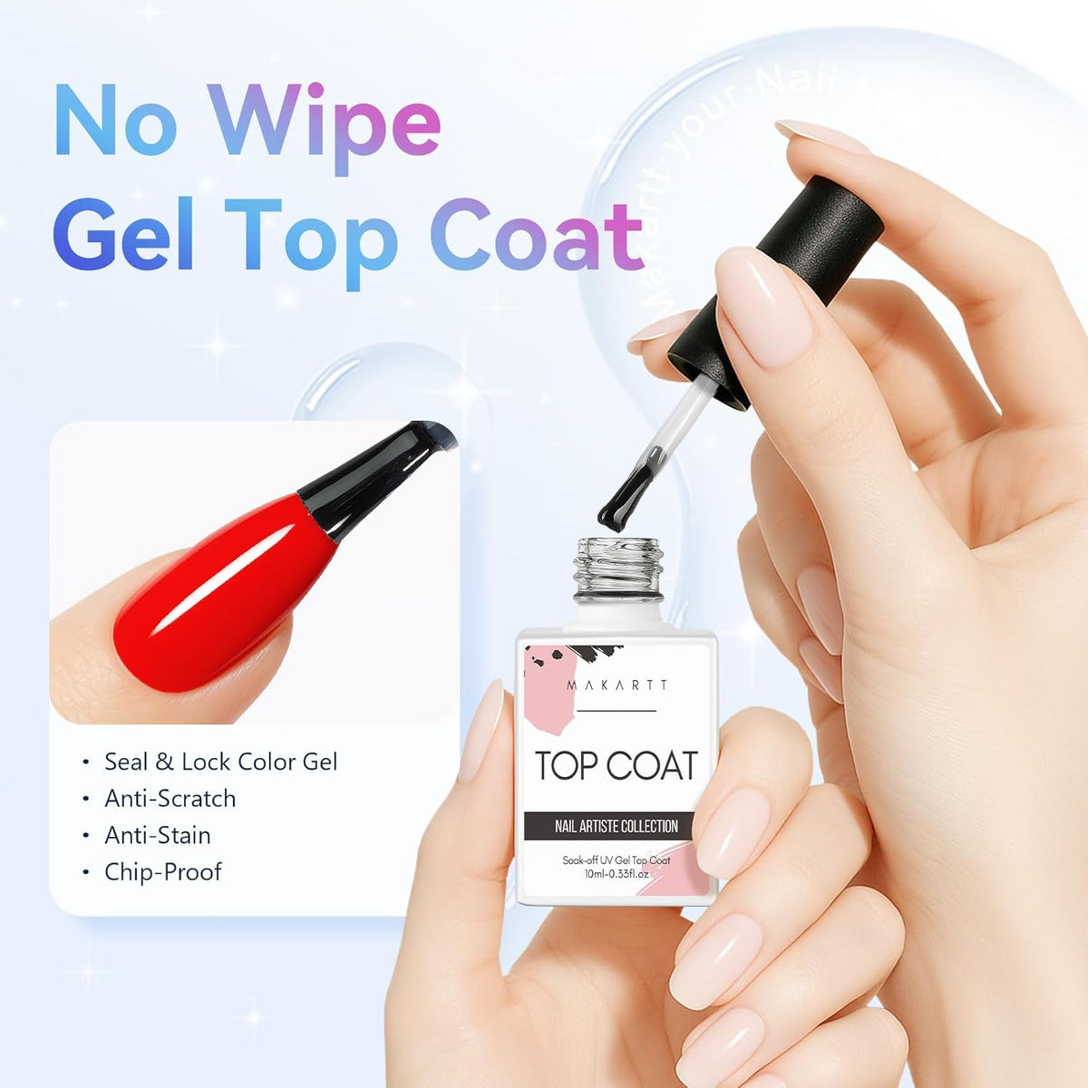 Makartt Gel Top Coat - 2 PCS No Wipe Top Coat Gel Nail Polish High Glossy Shine Finish Long