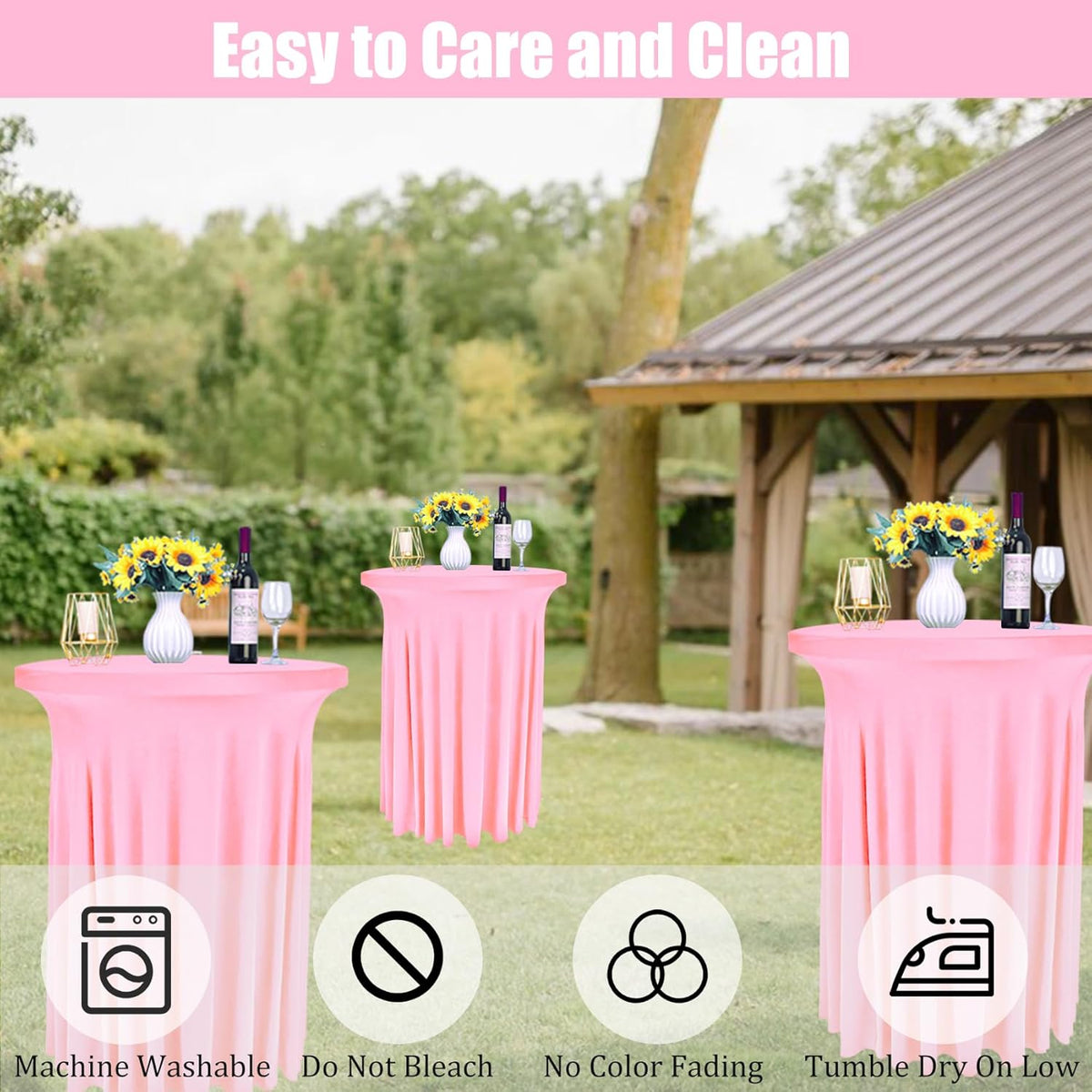 6 Pack Round Cocktail Tablecloth 32"x 43" Spandex Cocktail Table Skirt, Washable Stretch Fitted