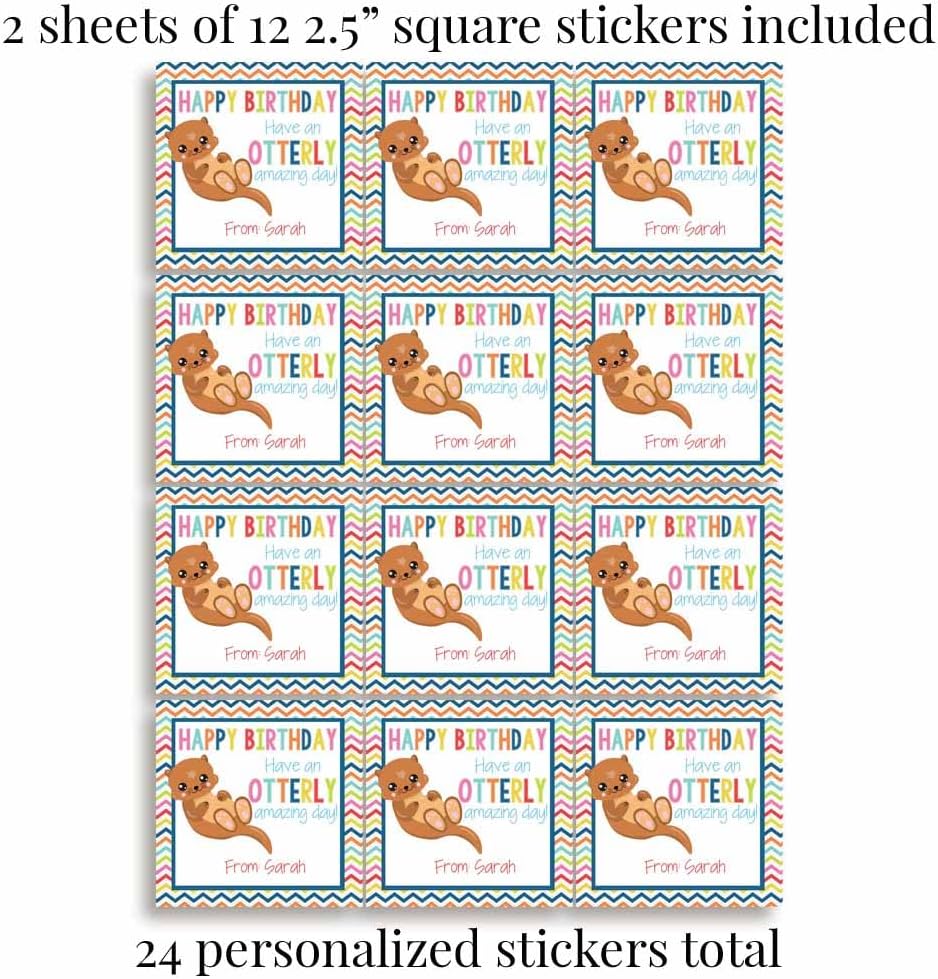 Custom & Personalized Adorable Otter Otterly Amazing Happy Birthday Gift Tag Sticker Labels, 24