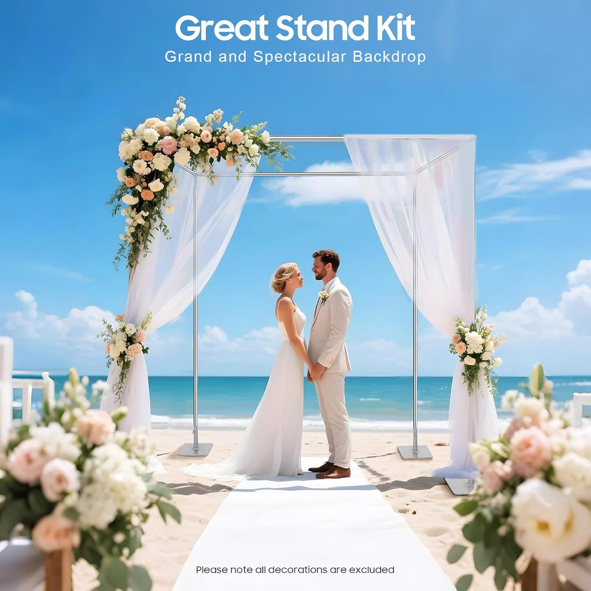 Wedding Backdrop Stand 4 Post,5ft~10 ft Adjustable Wedding Hardware Kit Chuppah Canopy Detachable