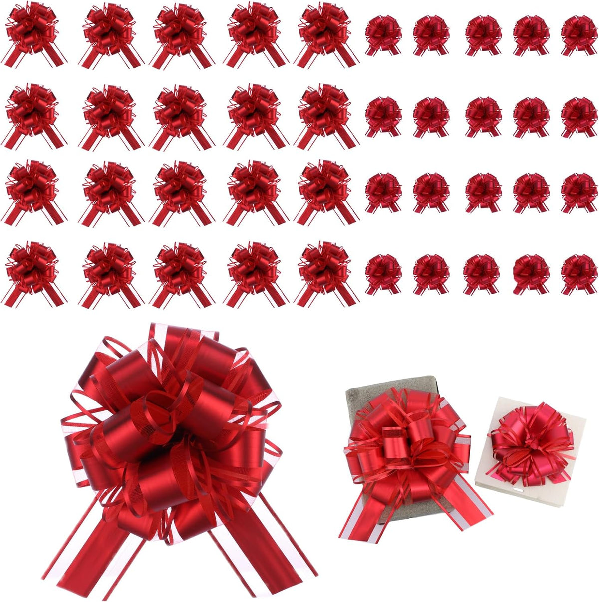40 Pieces 6 Inches and 3 Inches Pull Bow Wrapping Pull Bow Ribbon Pull Bows for Wedding