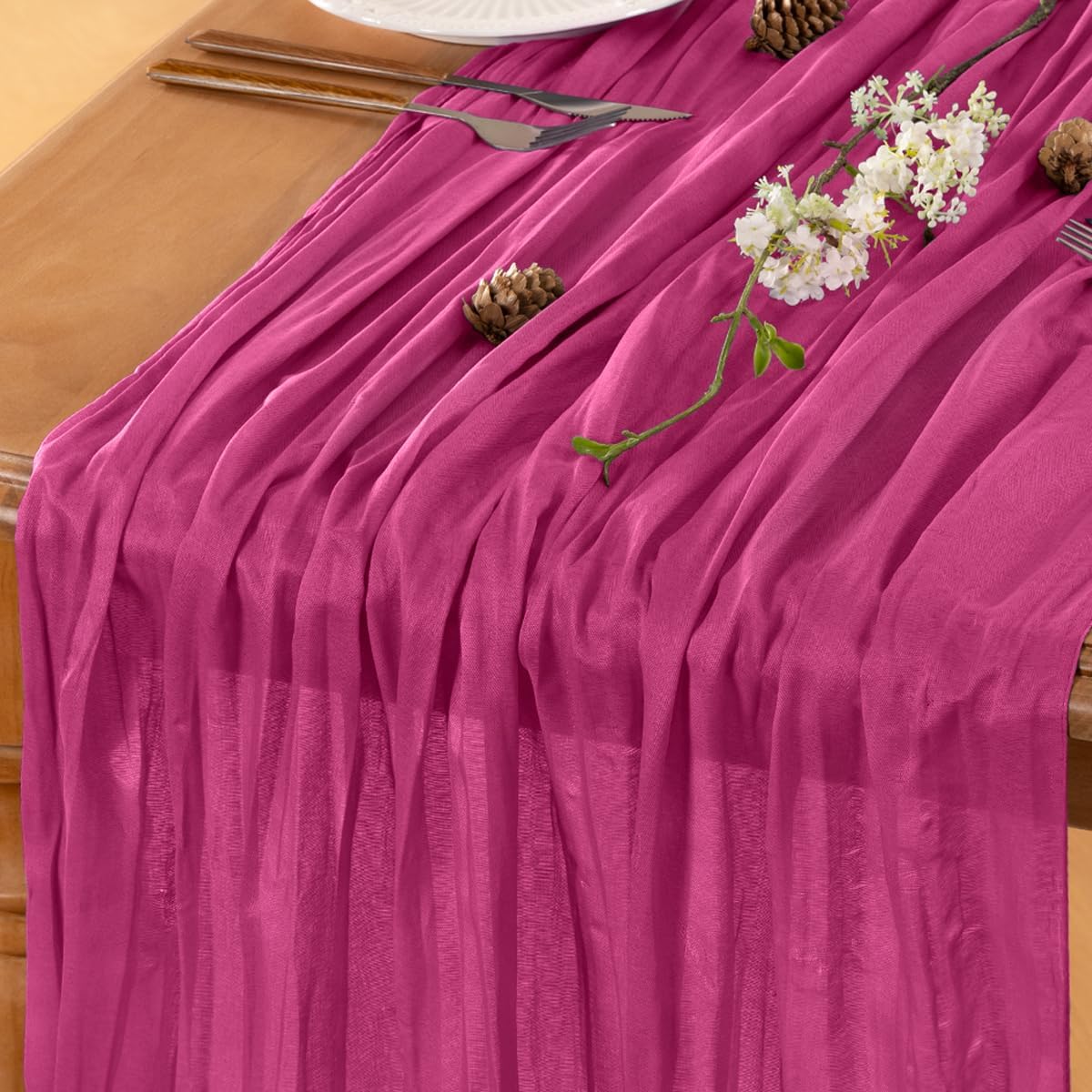 Fuschia Table Runner Cheesecloth Table Runner 14FT Farmhouse Table Runners 160 Inches Fall Table
