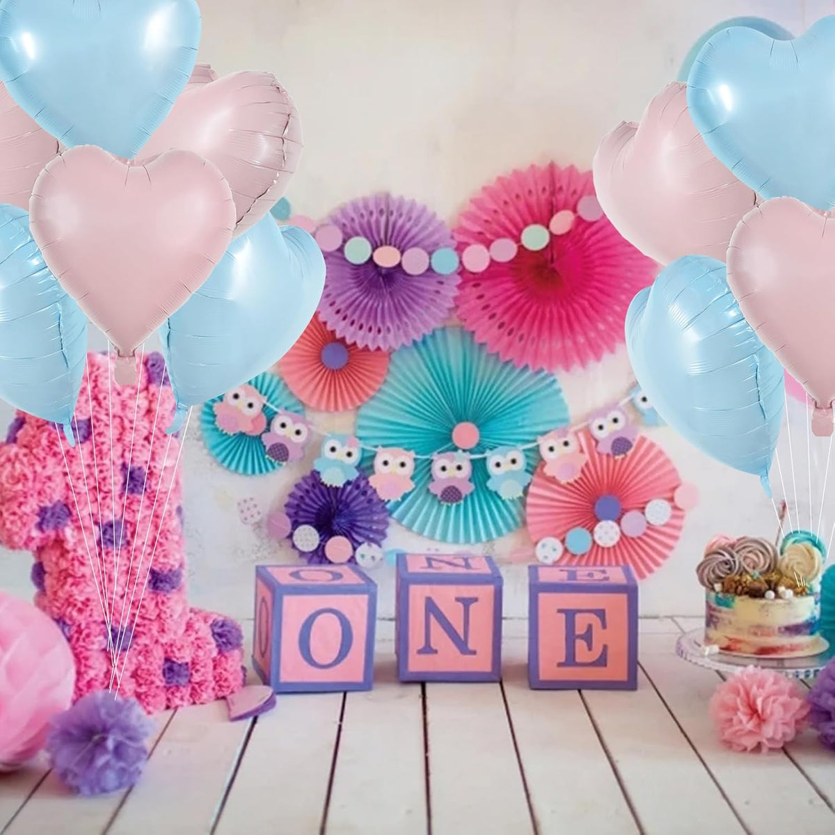 TONIFUL 15Pcs 18 Inch Heart Balloons Pastel Pink Blue Heart Shape Foil Mylar Balloons Decoration