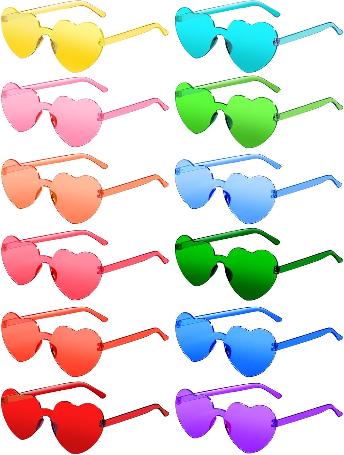 12 Pairs Heart Shaped Sunglasses for Women Colorful Glasses Fun Trendy Transparent Heart Sunglasses