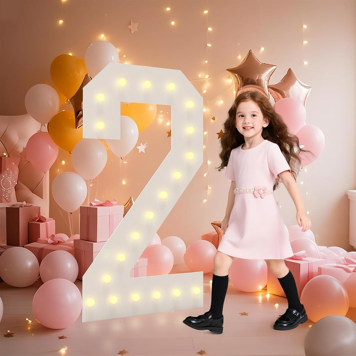 LOBOOM 4FT Light Up Numbers, Marquee Numbers 4 Feet Tall Giant Number 2 Mosaic Big Number Sign for