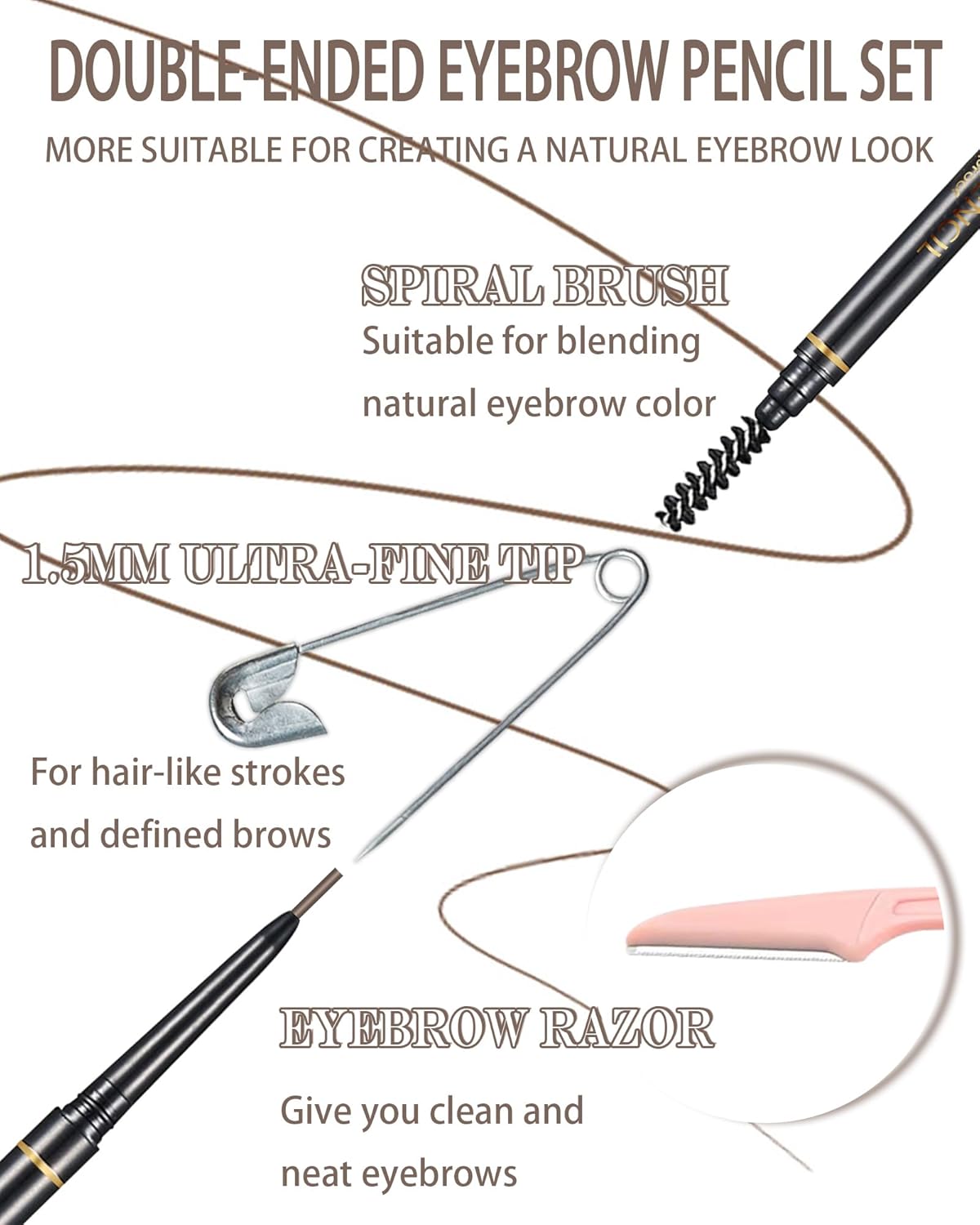 Dark Brown Eye Brow Pencils for Women, 6Pcs Waterproof Eyebrow Pencil, 1.5mm Micro-Fine Tip &