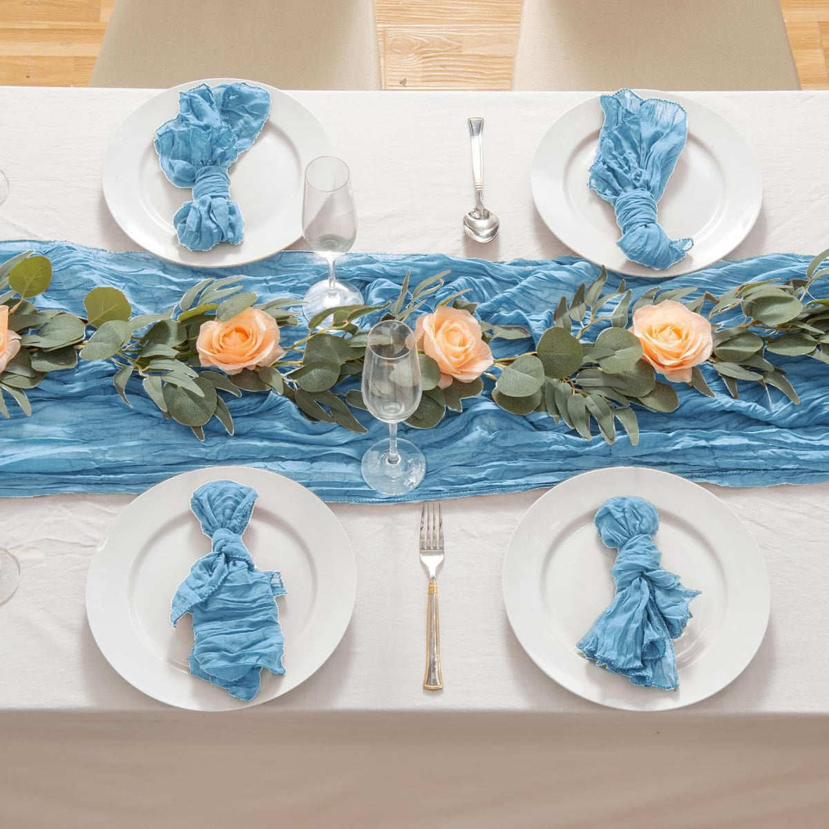 12 Pack Light Blue 10 Ft Cheesecloth Table Runner 20x120 Inch Boho Wrinkled Sheer Romantic Gauze