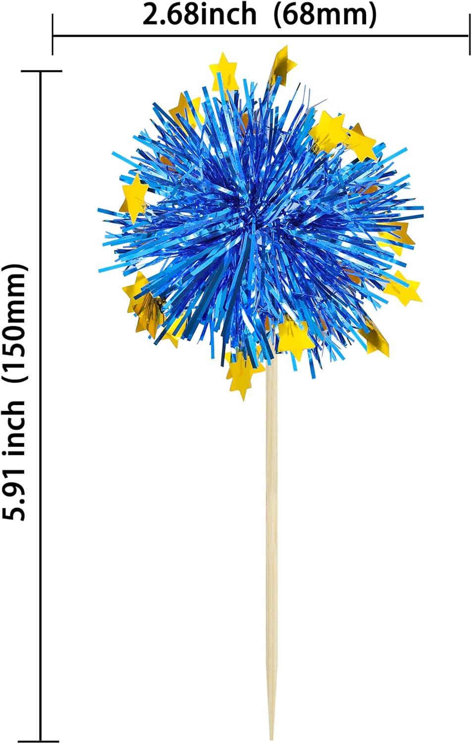 Ephlyn 30Pcs Foil Firework Cupcake Toppers Firework Cake Toppers Tinsel Flower Drink Stirrers