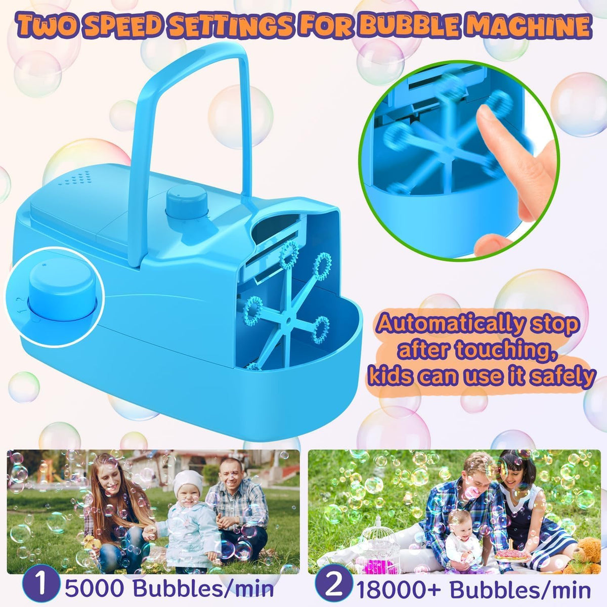 Bubble Machine, 18000+ Bubbles Per Minute Bubble Maker Blower for Kids Toddlers with 2 Speeds,6