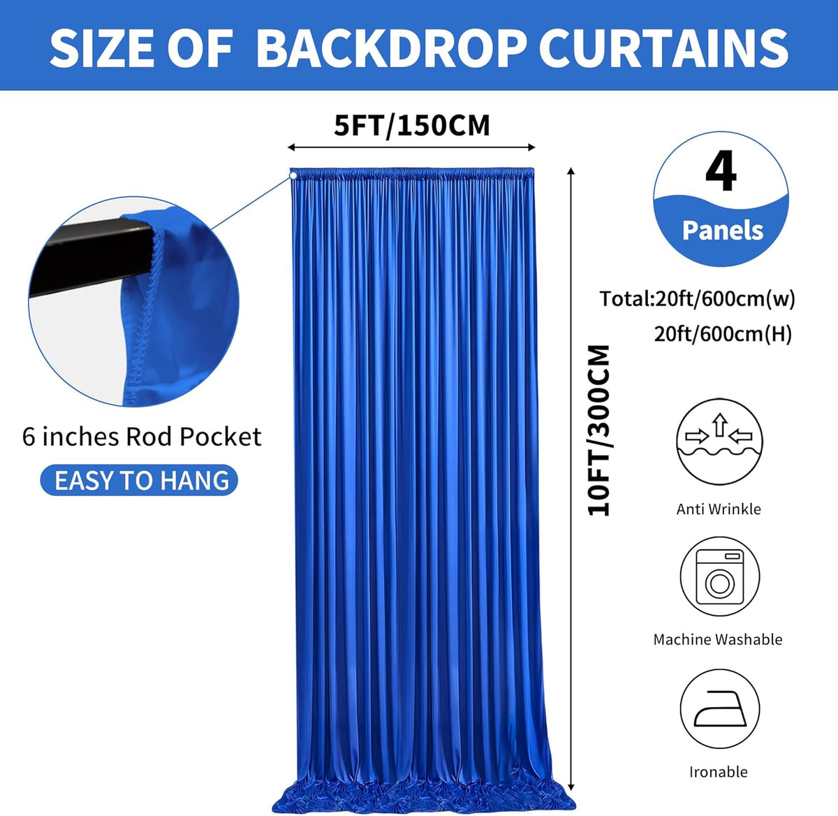 20x10ft Backdrop Curtains for Parties, 4 Panels 5x10ft Photography Backdrop Curtain with Rod