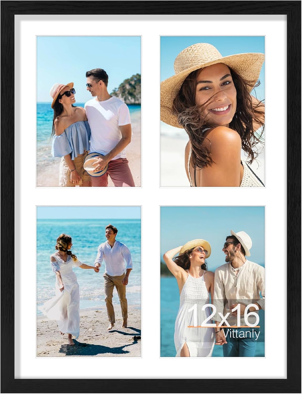 Vittanly 12x16 Collage Picture Frame, Displays 4Pcs 5x7 Pictures with Mat, Picture Frames Collage