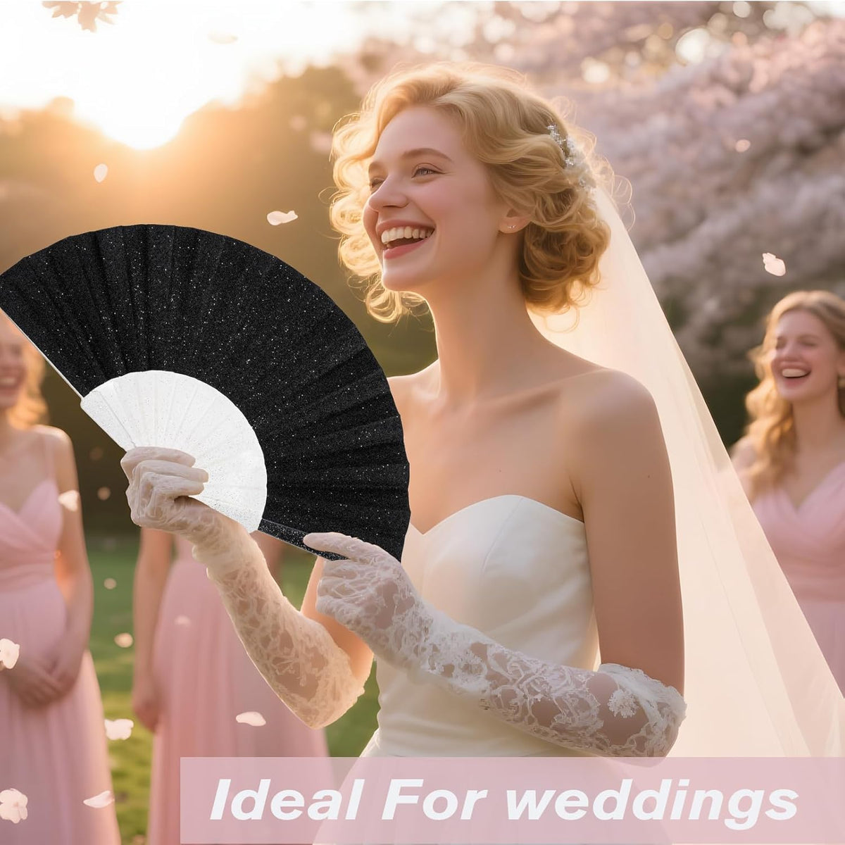 12 Pack Handheld Fan,Folding Hand Glitter fan with Shining Transparent Fan Rib – Ideal for Wedding