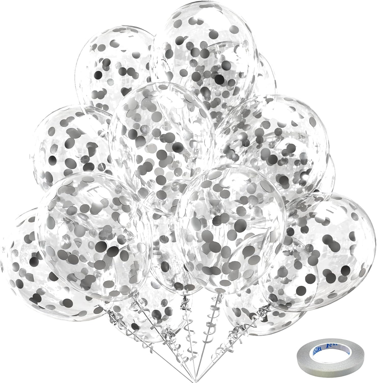 Bezente Silver Confetti Latex Party Balloons - 60 Pack 12 inch Helium Silver Confetti Glitter