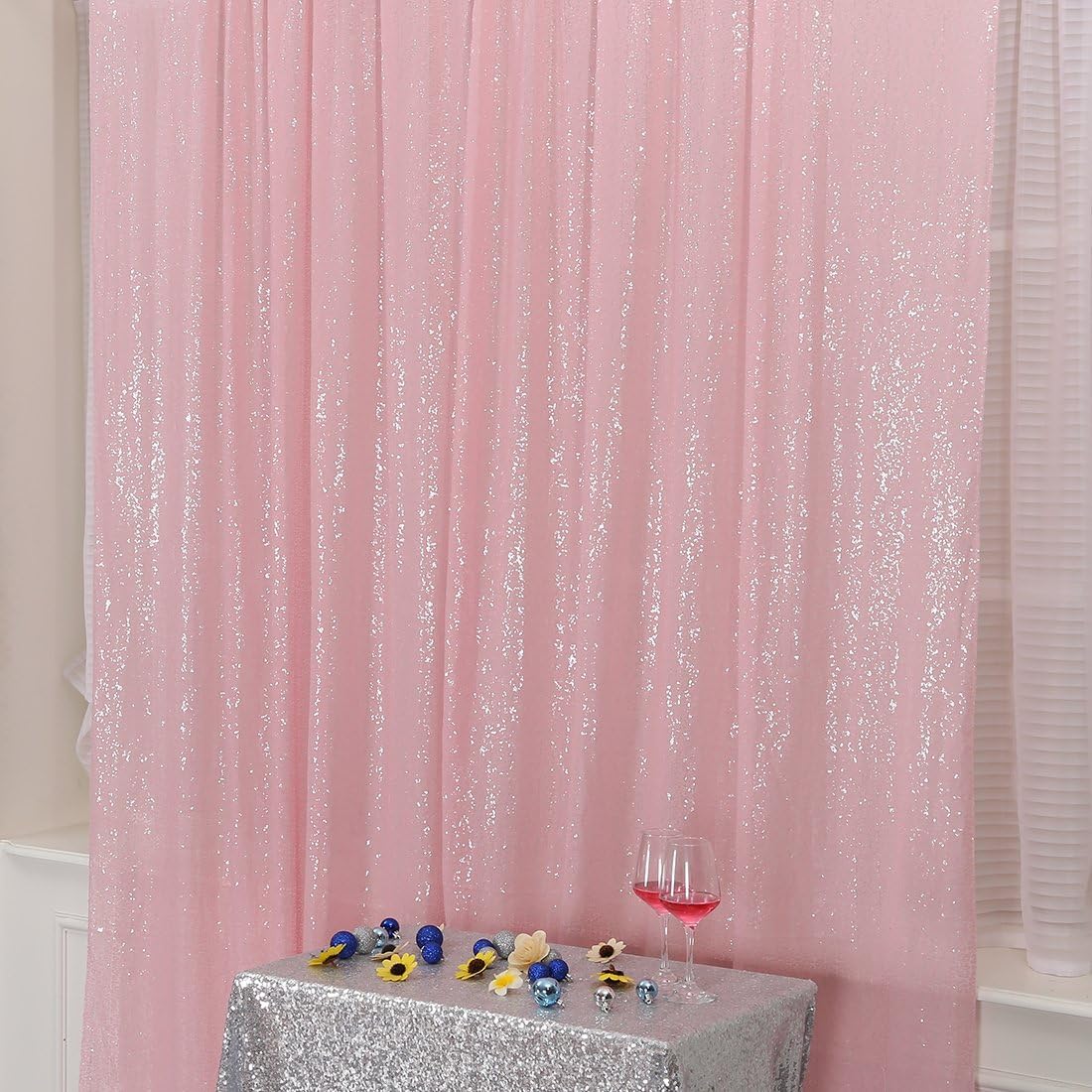 Poise3EHome Pink Sequin Backdrop, 10Ft x 10Ft Glitter Photography Background Curtains for Party