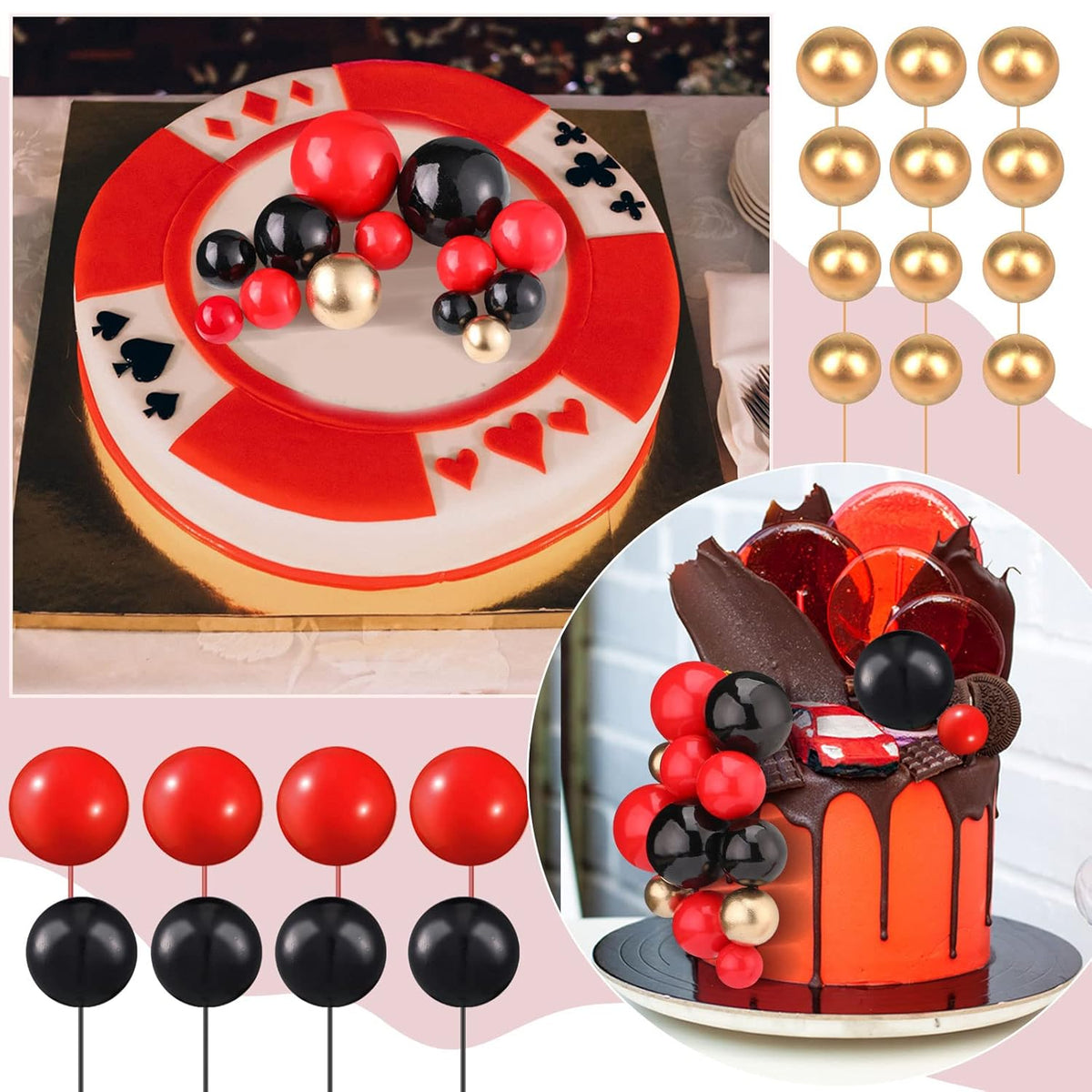 108 Pcs Balls Cake Topper DIY Cupcake Insert Foam Balloons for Cake Baking Wedding Anniversary